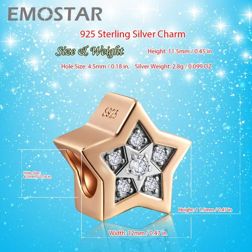 Miniatura 2 de Rose Gold Valentines Day Charms fits European Bracelet, Couple Lovers Charms, My Wife Charm, Heartbeat, Star Crescent Moon Dangle, Knotted Heart