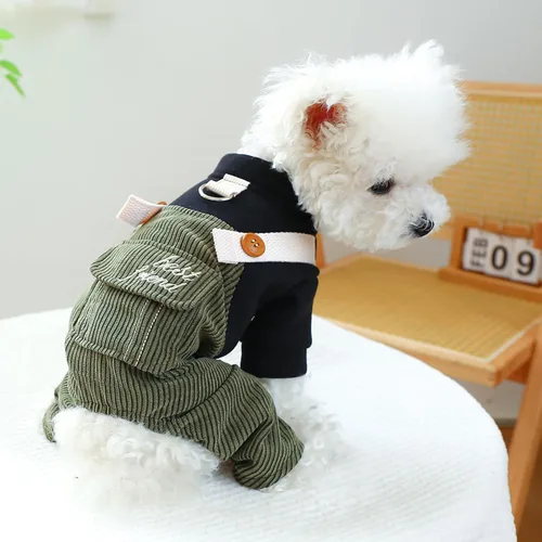 Miniatura 38 de Ropa de invierno para perros, camisas a cuadros para mascotas, elegante mono con babero para perros pequeños, lindos dibujos animados, monos