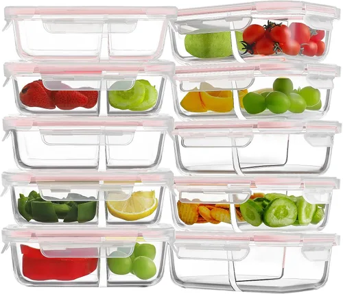 Miniatura 10 de Paquete de 8 recipientes de vidrio grandes para preparación de comidas de 36 onzas con tapas, recipientes de almacenamiento de alimentos de vidrio
