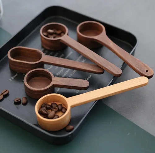 Miniatura 4 de Cuchara de café, cucharas de café, cuchara de café de madera de haya estilo coreano de CISHNOU, medición para granos molidos o té, utensilios de B