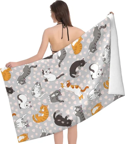 Miniatura 3 de VOOHDDY Toalla de playa con diseño de gato lindo gatito, microfibra suave y absorbente, de secado rápido, toallas de baño de gran tamaño para baño