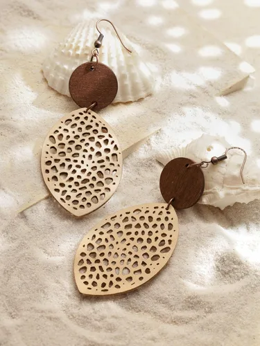 Miniatura 4 de MINACHI Bohemian Hollow Cut-Out Wood Leather Dangle Drop Earrings, Boho Chic Hippie Statement Jewelry Gift for Women