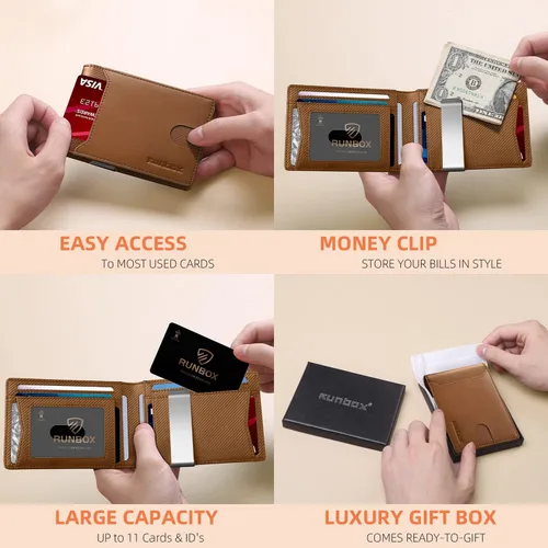 Miniatura 157 de RUNBOX - Carteras delgadas para hombre, cartera de piel con pinza para el dinero, cartera de bolsillo frontal con bloqueo RFID, tarjetero