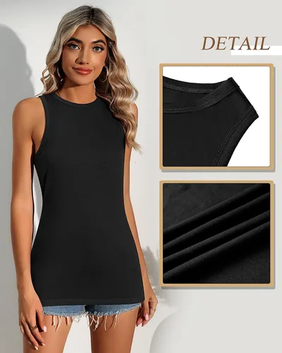 Miniatura 5 de Riyiper Paquete de 2 camisetas sin mangas para mujer, con espalda cruzada, estilo casual, básicas, holgadas, cuello redondo, camisetas sin mangas