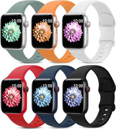 Paquete de 6 correas deportivas compatibles con Apple Watch de 1.50/1.57/1.61/1.65/1.73/1.77 pulgadas (38/40/41/42/44/45 mm), correas impermeables