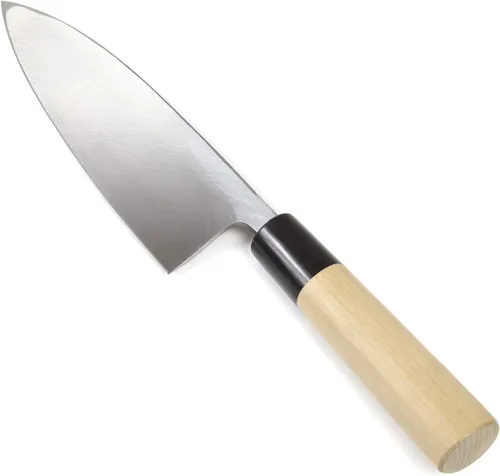 Miniatura 3 de Cuchillo de chef japonés para sushi Shiroko (acero blanco), mango de madera de magnolia en forma de D, Deba 6.5 pulgadas (6.496 in)