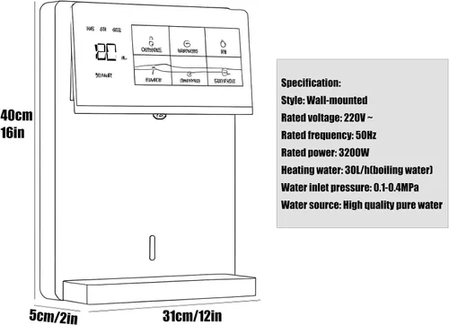 Miniatura 2 de Dispensador de agua fría y caliente montado en la pared, enfriador de agua de calor instantáneo de 3200 W, 5 controles de temperatura precisos
