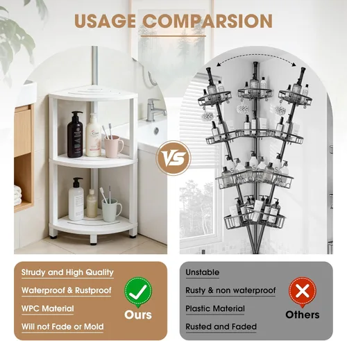 Miniatura 3 de HDPS - Estante organizador de ducha esquinero de 3 niveles, taburete desmontable y reposapiés, estantes de baño impermeables y duraderos con pies