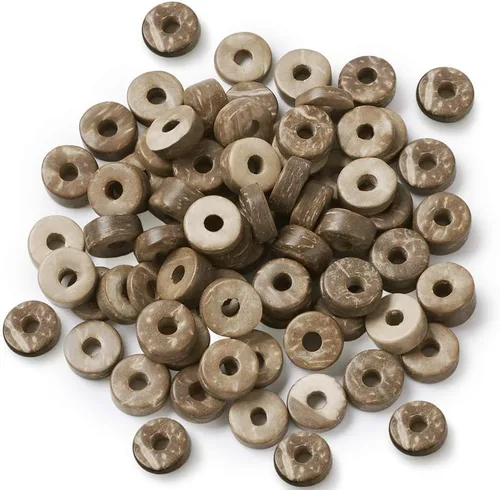 Miniatura 9 de Fashewelry 100 cuentas espaciadoras planas redondas de coco de 0.315 pulgadas (0.354 in), cuentas sueltas para hacer joyas de bricolaje con agujero