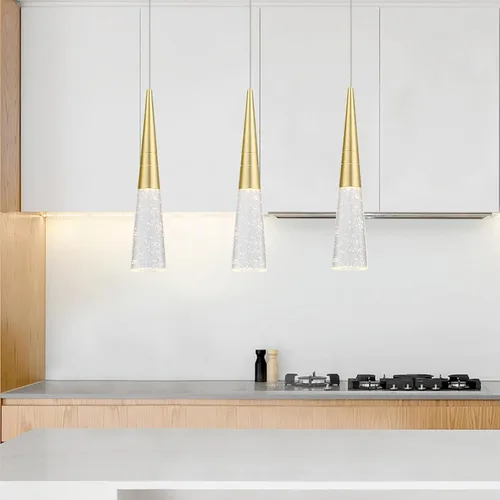 Miniatura 3 de JoollySun Lámpara colgante de cristal moderna: Mini cono dorado colgante accesorios de luz para baño de isla de cocina