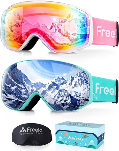Miniatura 17 de Freela Gafas de esquí y snowboard para niños pequeños (3-14) jóvenes anti niebla anti UV gafas niñas niños equipo de esquí de nieve Lente plateada B