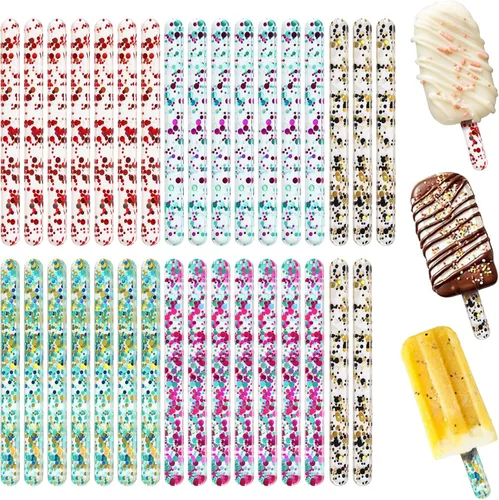 35 palitos de paletas acrílicas, palitos reutilizables con 5 colores, palitos de paletas con purpurina para bricolaje, desierto de dulces, desierto