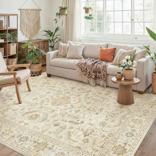 Miniatura 16 de PureCozy Alfombra de área beige de 2 x 3 pulgadas, lavable, vintage, pequeña, para entrada, cocina, suave, retro, floral, de pelo bajo, tapete