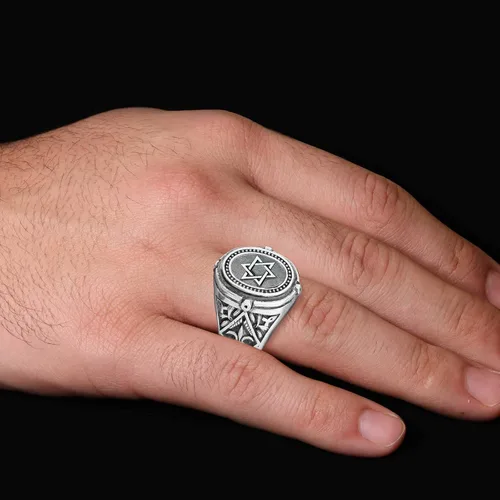 Miniatura 8 de Anillo Escudo de David, Anillo de plata de estrella de David, Anillo de estrella hebrea personalizado, Anillo de declaración judía hecho a mano
