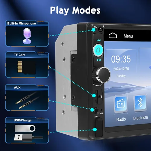 Miniatura 7 de NHOPEEW Estéreo de auto doble DIN de 7 pulgadas con cámara de respaldo, radio de pantalla táctil de 2 DIN con enlace de espejo con cable, Bluetooth