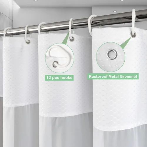 Miniatura 2 de UFRIDAY Cortina de ducha extralarga de 84 pulgadas con tejido de nido de abeja blanco y ventana con malla, cortina de baño decorativa resistente