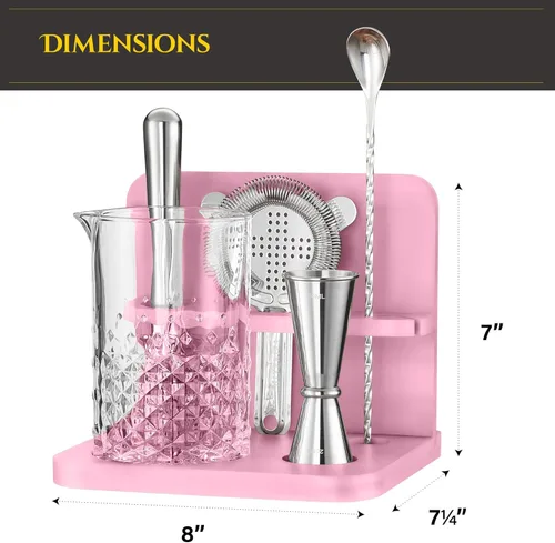 Miniatura 6 de Mixeries Juego de vasos mezcladores de cristal para cóctel con soporte de bambú, 22 onzas, fondo grueso y resistente, diseño duradero y sin costuras