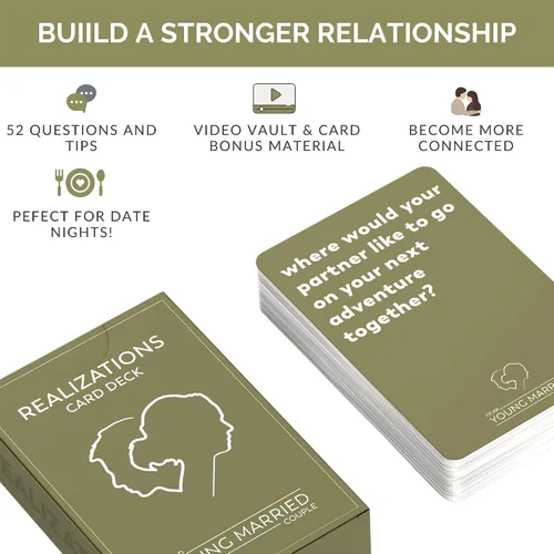 Miniatura 2 de REALIZACIONES Juego de cartas para parejas - 52 Tarjetas de inicio de conversación para parejas, Juego de cita nocturna, Preguntas de construcción