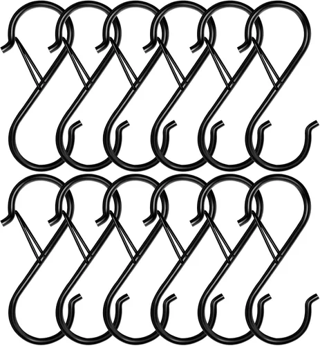 Miniatura 8 de Paquete de 6 ganchos en S para colgar, diseño de hebilla de seguridad de 3.5 pulgadas, ganchos en S negros de metal resistente para colgar plantas
