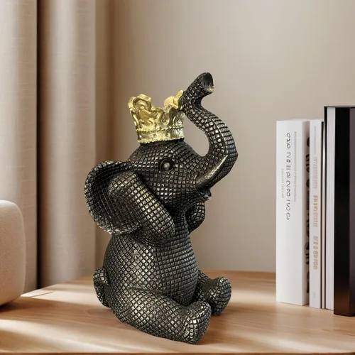 Miniatura 6 de Etlemonde Estatua de elefante para el hogar, decoración de rey negro y dorado con corona de elefante, escultura de elefante para sala de estar