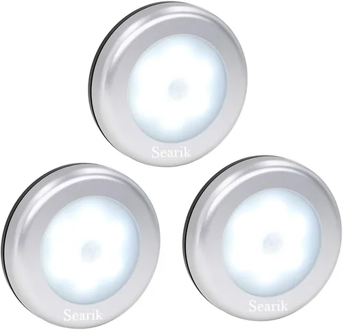 3 piezas de luz con sensor de movimiento para interiores, Searik luz nocturna LED magnética alimentada por batería, luces para escalones, luz para