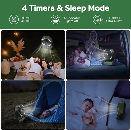 Miniatura 5 de KITWLEMEN - Ventilador de camping con luz - Ventilador recargable de 20,000 mAh con batería, tiempo máximo de funcionamiento de 60 horas, 4