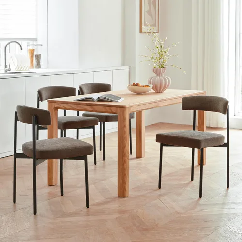 Miniatura 17 de GrandNoor Juego de 2 sillas de comedor de cuero sintético marrón, silla de cocina tapizada sin brazos, silla moderna de comedor con respaldo curvo
