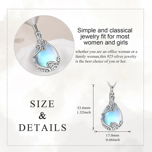 Miniatura 5 de YAFEINI Collares de urna para cenizas de plata de ley 925, joyería de cremación para cenizas, joyería de memoria para mujeres y hombres Piedra lunar