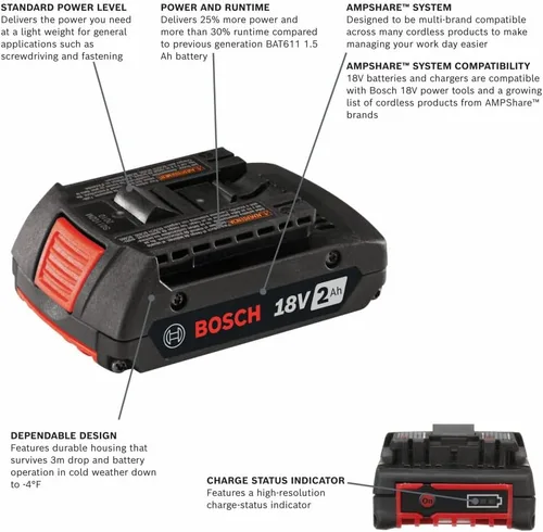 Miniatura 2 de Bat612- 2PK 18-volt iones de litio 2.0 Ah Bosch slim pack batería con indicador de combustible digital, 2-pack