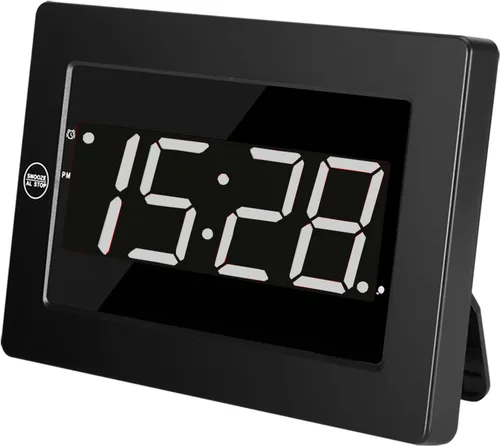 Miniatura 10 de Reloj de pared digital con pilas, pantalla LED, reloj despertador digital con pilas, brillo ajustable, 12/24 horas