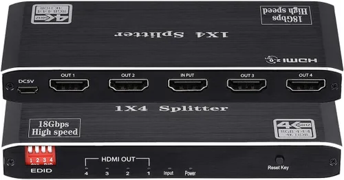 Divisor HDMI 1x4, 4K 60Hz 1 en 4 salidas HDMI Splitter Audio Video Distribuidor Caja Soporte Full Ultra HD, 3D, HDR, Compatible con HDTV, Blu-Ray,