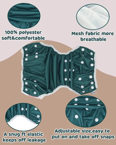 Miniatura 13 de Alva, Pañales de bebé para nadar, paquete de 2 unidades, talle único, reutilizable, lavable y ajustable de 0 a 36 meses. Tamaño de 10 a 40 lbs
