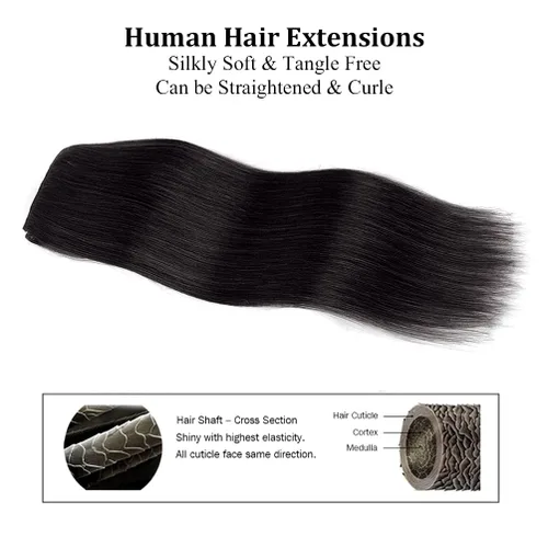 Miniatura 6 de Extensiones de cabello humano Remy de 10 pulgadas con clip para mujer, cabello lacio y sedoso, corto, con clip, 1.59 oz, 4 piezas, color negro