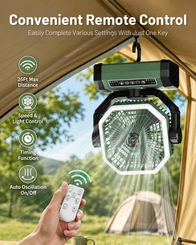 Miniatura 3 de Allsion Ventilador portátil de 24000 mAh alimentado por batería con control remoto y LED, flujo de aire fuerte de 4 velocidades, ventilador