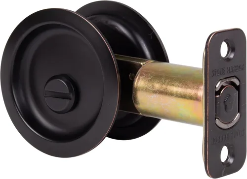 Miniatura 7 de Cerradura de puerta de bolsillo redondo, pestillo de privacidad (cama/baño), 2-3/4" fondo, RCL, negro mate por Stone Harbor Hardware Mate negro
