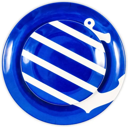 Miniatura 5 de Camco Juego de vajilla de melamina de 12 piezas - Presenta diseño náutico azul y blanco - Incluye 4 cuencos, 4 platos de ensalada y 4 platos llanos