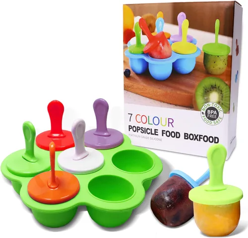Moldes de silicona para paletas de 7 cavidades, molde de paletas de hielo con palos de colores para morder huevos, moldes de helado, contenedores de