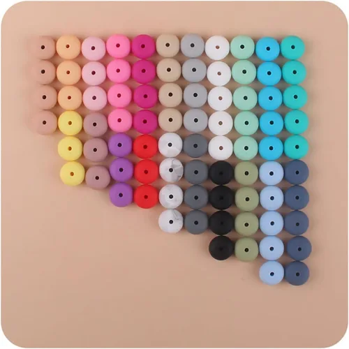 Miniatura 3 de Decoendiy 100 cuentas sueltas de ábaco de silicona de 0.59 pulgadas, cuentas gruesas planas y redondas, cuentas espaciadoras de silicona, cuentas