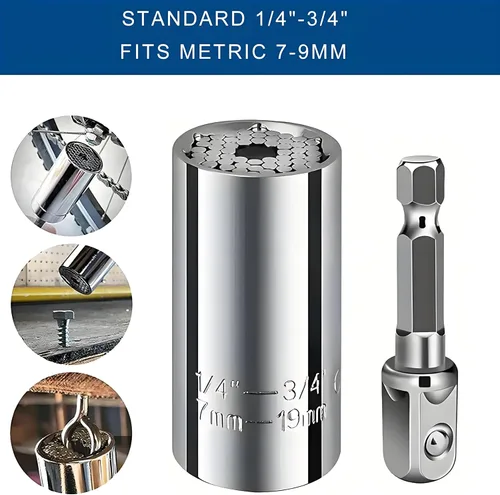 Miniatura 2 de [2PCS] Llave de vaso universal súper para estándar 1/4'' - 3/4'', 7mm-19mm métrico, llave de vaso ajustable multifunción con llave de trinquete, kit