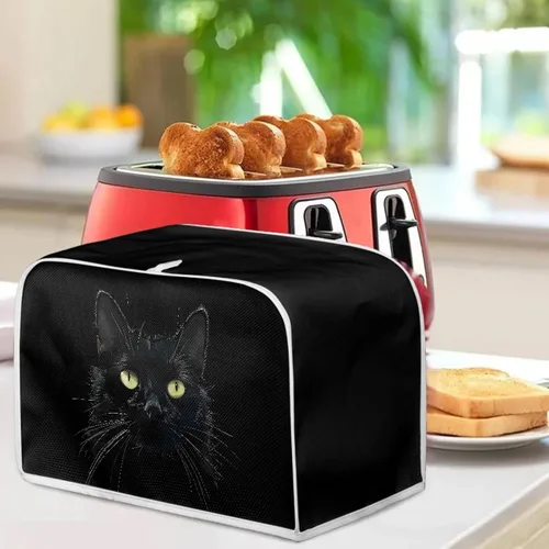 Miniatura 4 de Cubierta para tostadora de gato negro 3D, ranura ancha, bonita funda para electrodomésticos de cocina de gatito, arte de animales estéticos