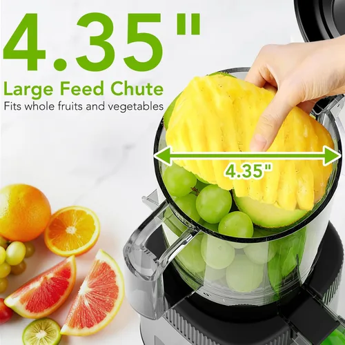 Miniatura 2 de COWSAR Exprimidor de prensa en frío - Exprimidor con canal de alimentación de 4.35 pulgadas de ancho, alto rendimiento de jugo para frutas