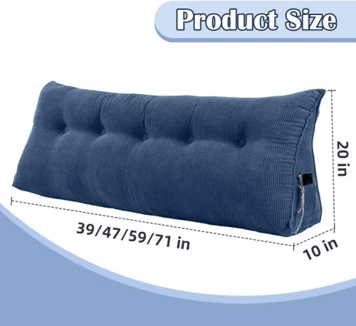 Miniatura 2 de Almohada triangular de cuña tamaño individual XL con un bolsillo lateral, cojín grande para cabecero, respaldo, almohadas de cuña con funda Gris