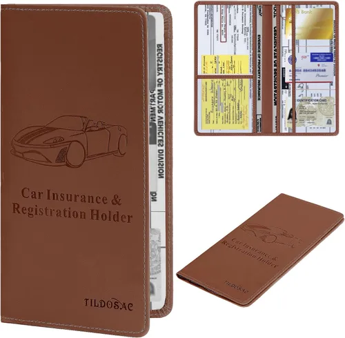 Miniatura 16 de TILDOSAC Titular de la tarjeta de registro y seguro de automóvil de cuero para guanteras de automóvil, organizador de documentos con cierre magnético