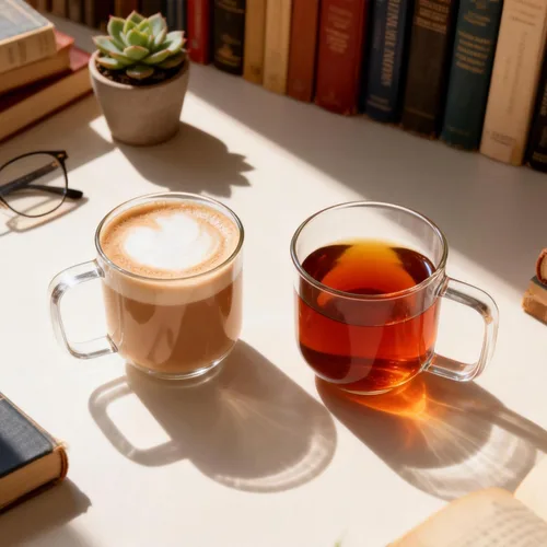 Miniatura 2 de Tazas de café de vidrio, tazas de café helado de 8 onzas, juego de 2 tazas de té transparentes, tazas de vidrio con asas, tazas de vidrio para café