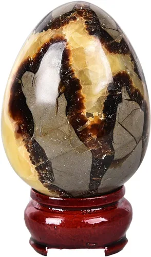 Miniatura 12 de AMOYSTONE Huevo de cristal de cuarzo rosa natural grande para curación y práctica de reiki, piedra de decoración del hogar con base, 3-3.5 pulgadas