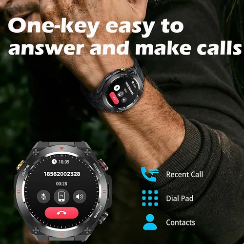 Miniatura 4 de Yihou ABC - Reloj inteligente de seguimiento GPS para hombre, senderismo, correr, resistente, militar, con marca/respuesta de llamada, brújula