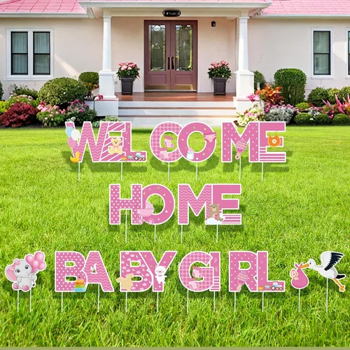 Miniatura 8 de Letrero de bienvenida para bebé niño con estacas, letrero azul de bienvenida para el patio del bebé, letrero de bienvenida con texto en inglés "It's