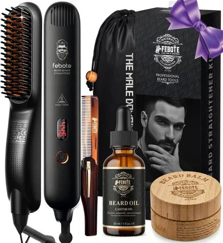 Miniatura 8 de Cepillo iónico calentado para alisar el cabello para hombres, 5 ajustes de temperatura, antiquemaduras, moldeador de barba y bolsa de viaje