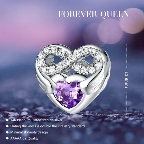 Miniatura 5 de Forever Queen - Abalorio de piedra de nacimiento para pulsera de abalorios de plata de ley 925 con corazón de amor infinito abalorios de feliz