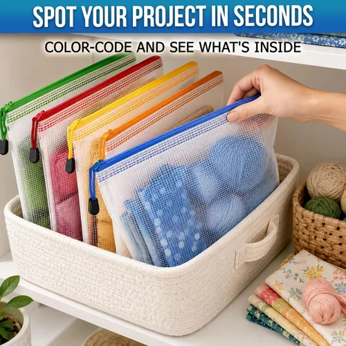 Miniatura 4 de Paquete de 5 bolsas transparentes para proyectos con cremallera B4 (12 x 15 pulgadas), bolsa de almacenamiento para manualidades, punto de cruz